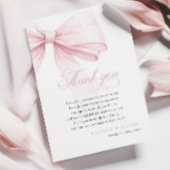 Girly Pink Bow Baby shower Bedankkaart