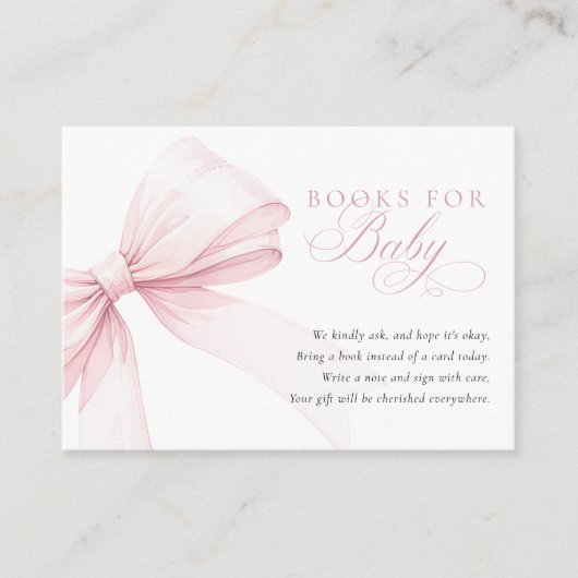 Girly Pink Bow Baby shower Boeken voor Baby Informatiekaartje (Voorkant)