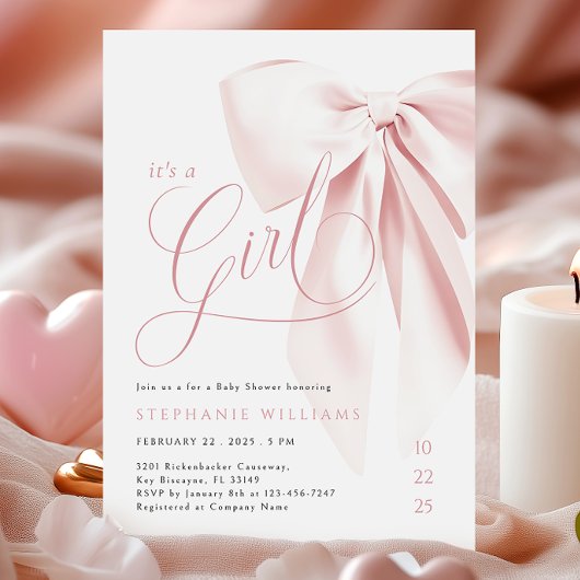 Girly Pink Bow Baby shower Kaart