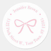 Girly Pink Bow Baby shower Retouradres Ronde Sticker (Voorkant)