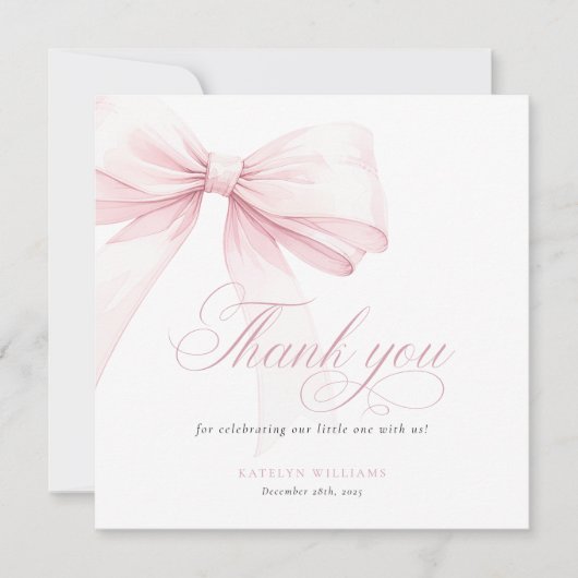Girly Pink Bow Baby shower Square Bedankkaart (Voorkant)