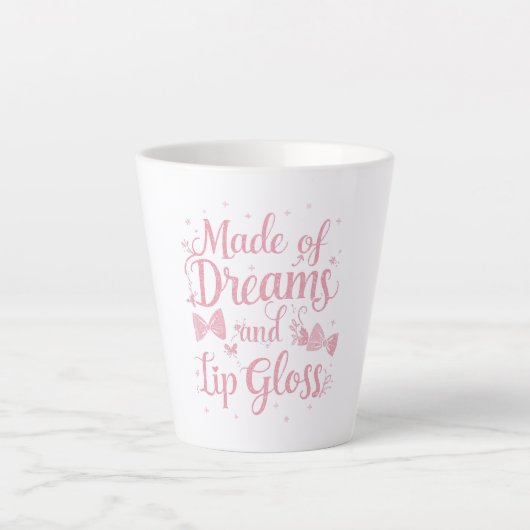 Girly Pink Bow "Dreams and Lip Gloss" Quote Latte Mok (Voorkant)