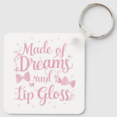 Girly Pink Bow "Dreams and Lip Gloss" Quote Sleutelhanger (Achterkant)