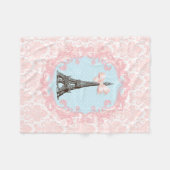 Girly Pink Bow Eiffel Tower  Franse Damask Fleece Deken (Voorkant (Horizontaal))