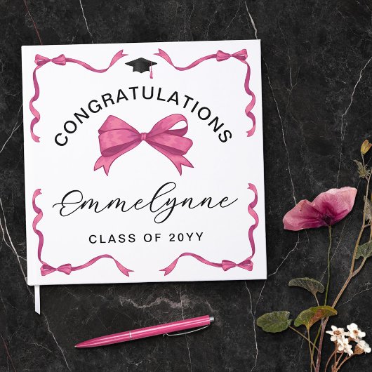 Girly Pink Bow Gefeliciteerd Afstuderen Gastenboek