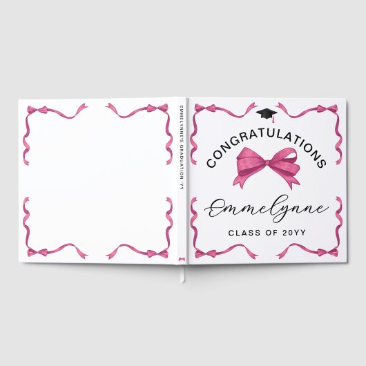 Girly Pink Bow Gefeliciteerd Afstuderen Gastenboek (Volledig)