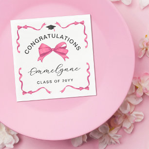 Girly Pink Bow Gefeliciteerd Afstuderen Servet