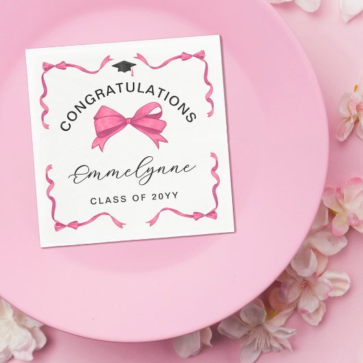 Girly Pink Bow Gefeliciteerd Afstuderen Servet