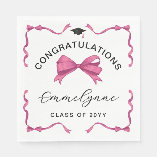 Girly Pink Bow Gefeliciteerd Afstuderen Servet (Voorkant)