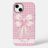 Girly Pink Bow Gingham Plaid gepersonaliseerd Case-Mate iPhone Case (Achterkant)