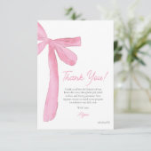 Girly Pink Bow Hand drawn Coquette baby shower Bedankkaart (Staand voorkant)