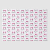 Girly Pink Bow Naam in Script Pattern Tissuepapier (Voorkant)