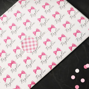 Girly Pink Bow Naam in Script Pattern Tissuepapier