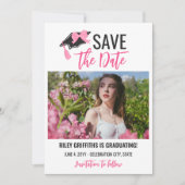 Girly Pink Bow & Pet Afstuderen Save The Date (Voorkant)