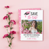 Girly Pink Bow & Pet Afstuderen Save The Date