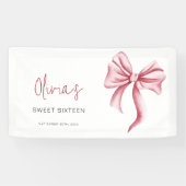 Girly Pink Bow Sweet Sixteen Birthday Party Spandoek (Horizontaal)