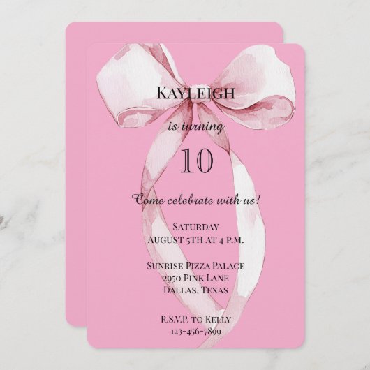 Girly Pink Bow Verjaardag Kaart (Voorkant / Achterkant)