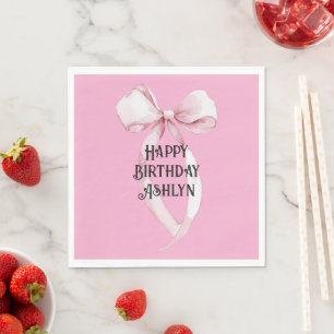 Girly Pink Bow Verjaardag Servet
