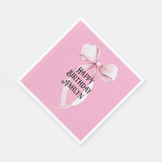 Girly Pink Bow Verjaardag Servet (Hoek)