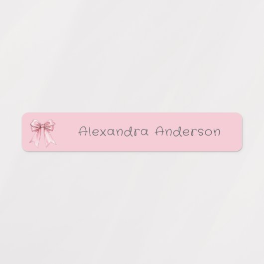 Girly Pink Bow Waterdichte Naam Labels (Design 1)