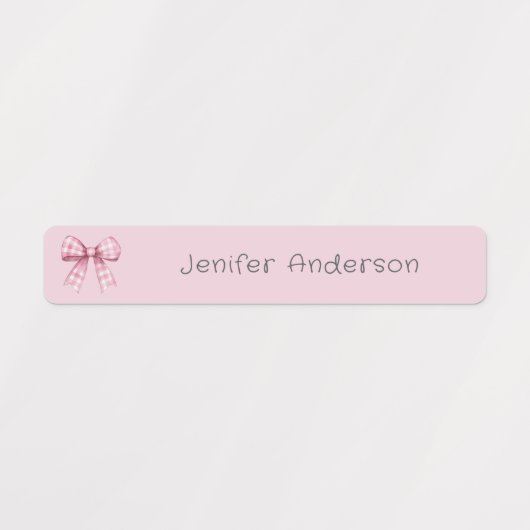 Girly Pink Bow Waterdichte Naam Labels (Design 2)