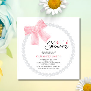 Girly Pink Bow White Circle Pearl Vrijgezellenfees Kaart