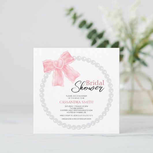 Girly Pink Bow White Circle Pearl Vrijgezellenfees Kaart (Staand voorkant)