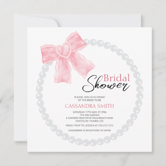 Girly Pink Bow White Circle Pearl Vrijgezellenfees Kaart (Voorkant)