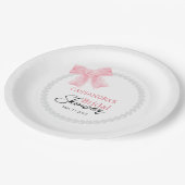 Girly Pink Bow White Circle Pearl Vrijgezellenfees Papieren Bordje (Gekanteld)