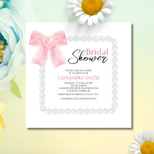 Girly Pink Bow White Pearl Vrijgezellenfeest Kaart