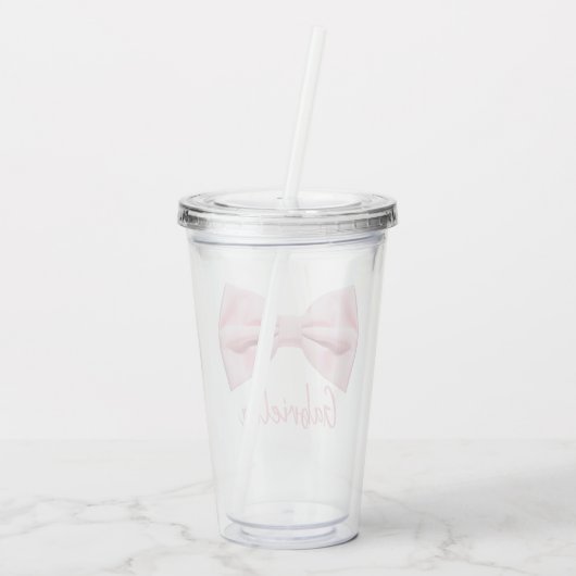 Girly Pink Bow With Name Preppy Custom 16oz, Clear Acryl Drinkbeker (Achterkant)