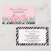 Girly Pink Bows en Lace Zebra Print Boutique Visitekaartje (Voorkant / Achterkant)
