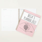 Girly Pink Breien Hart Handen Tekening Planner (Display)