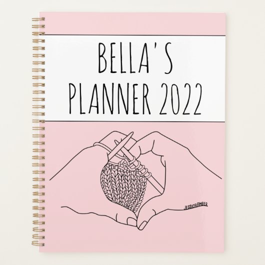 Girly Pink Breien Hart Handen Tekening Planner (Voorkant)