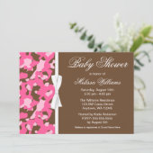 Girly Pink Brown Camo Ribbon Baby shower Kaart (Staand voorkant)