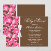Girly Pink Brown Camo Ribbon Baby shower Kaart (Voorkant / Achterkant)