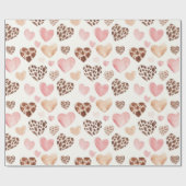 Girly Pink Brown Cream Leopard Animal Hearts Cadeaupapier (Vlak)