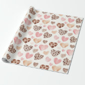 Girly Pink Brown Cream Leopard Animal Hearts Cadeaupapier (Uitgerold)