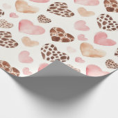 Girly Pink Brown Cream Leopard Animal Hearts Cadeaupapier (Hoek)