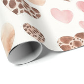 Girly Pink Brown Cream Leopard Animal Hearts Cadeaupapier (Rol Hoek)