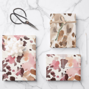 Girly Pink Brown Cream Leopard Animal Print Inpakpapier Vel