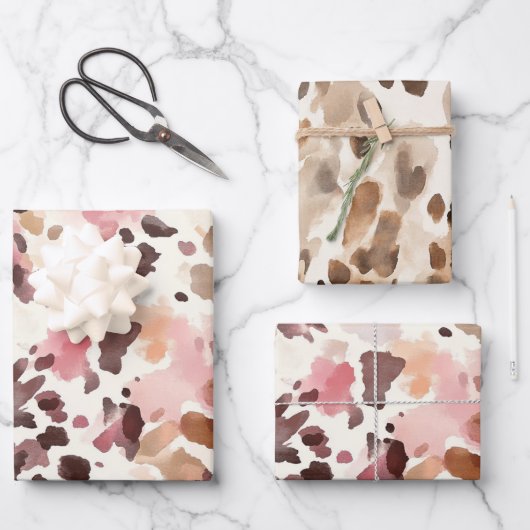 Girly Pink Brown Cream Leopard Animal Print Inpakpapier Vel (Voorkant)