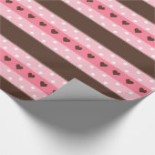 Girly Pink & Brown Stripes en Polka Dots Pattern Cadeaupapier (Hoek)
