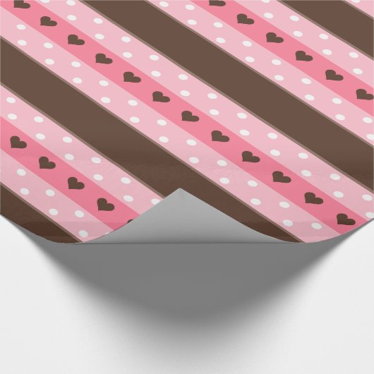 Girly Pink & Brown Stripes en Polka Dots Pattern Cadeaupapier (Hoek)