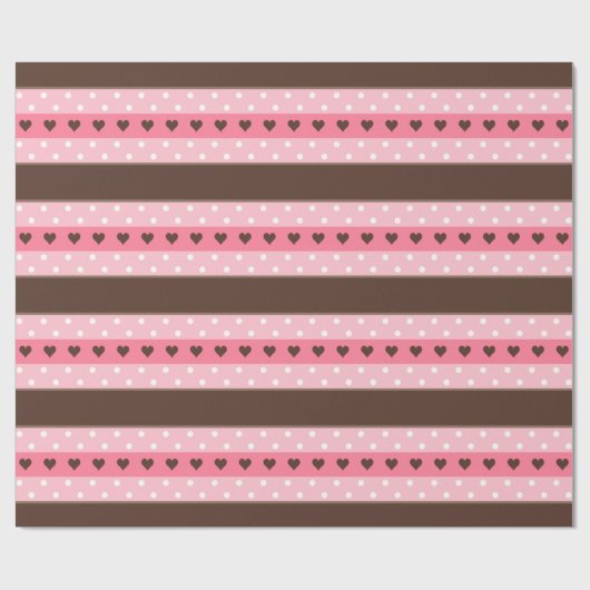 Girly Pink & Brown Stripes en Polka Dots Pattern Cadeaupapier (Vlak)