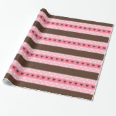 Girly Pink & Brown Stripes en Polka Dots Pattern Cadeaupapier (Uitgerold)