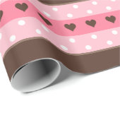 Girly Pink & Brown Stripes en Polka Dots Pattern Cadeaupapier (Rol Hoek)