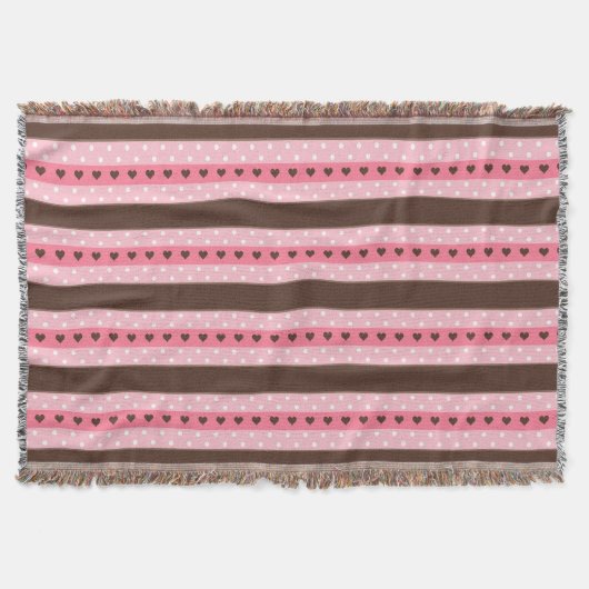 Girly Pink & Brown Stripes en Polka Dots Pattern Deken (Voorkant)