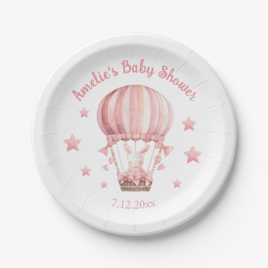 Girly Pink Bunny In Balloon en Sterren Papier Bord (Voorkant)