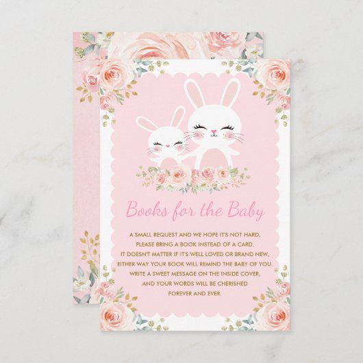 Girly Pink Bunny Rabbit Baby shower Book Request Informatiekaartje (Voorkant / Achterkant)